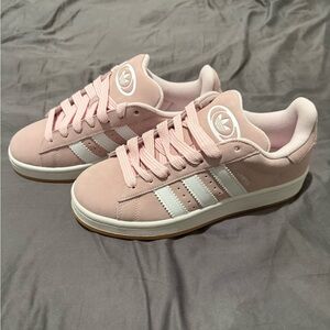 adidas Women's Light Pink Suede Campus Sneakers with White Stripes
